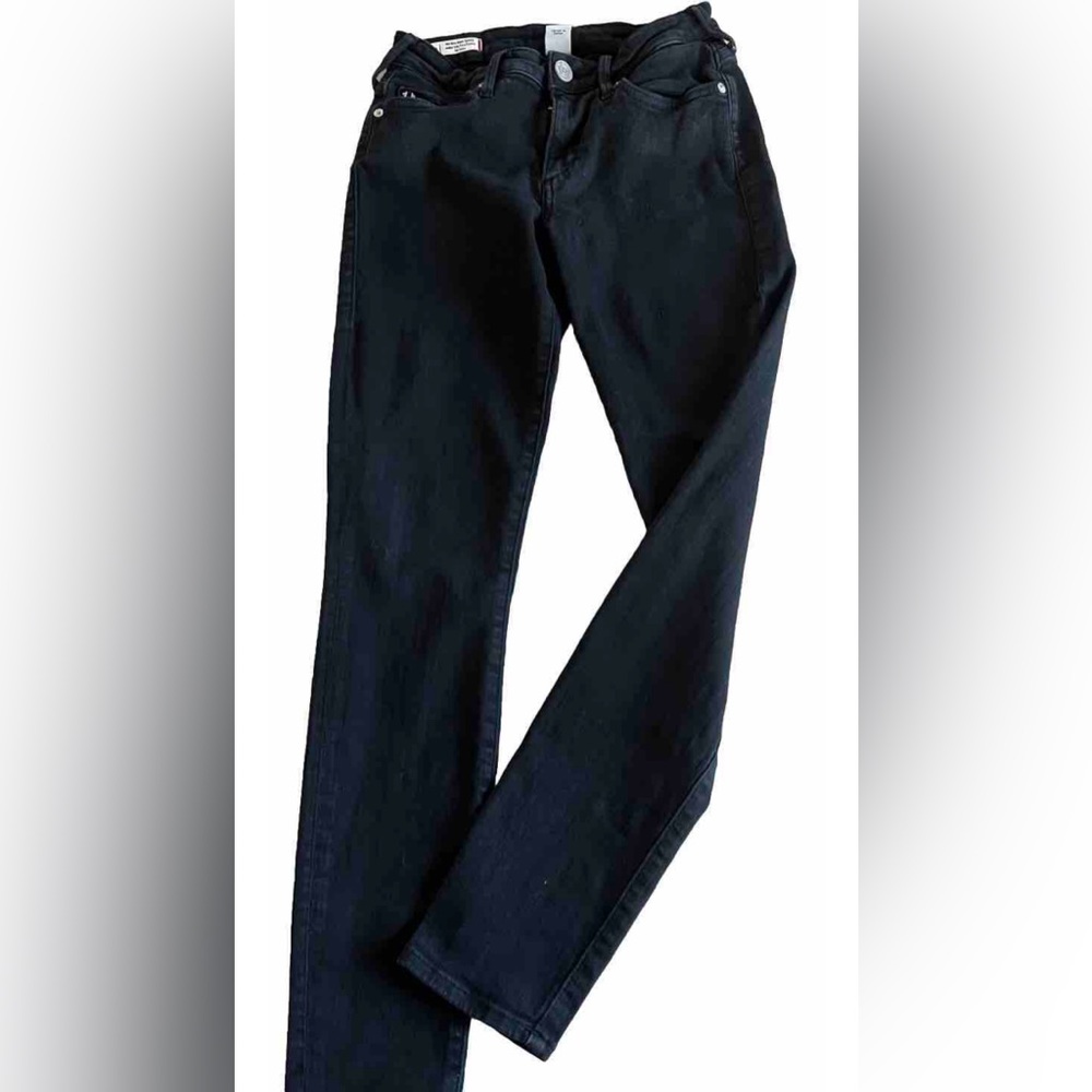 TRUE RELIGION HALLE Faded Black Mid Rise Super Skinny Denim Jeans Size 24 28x29